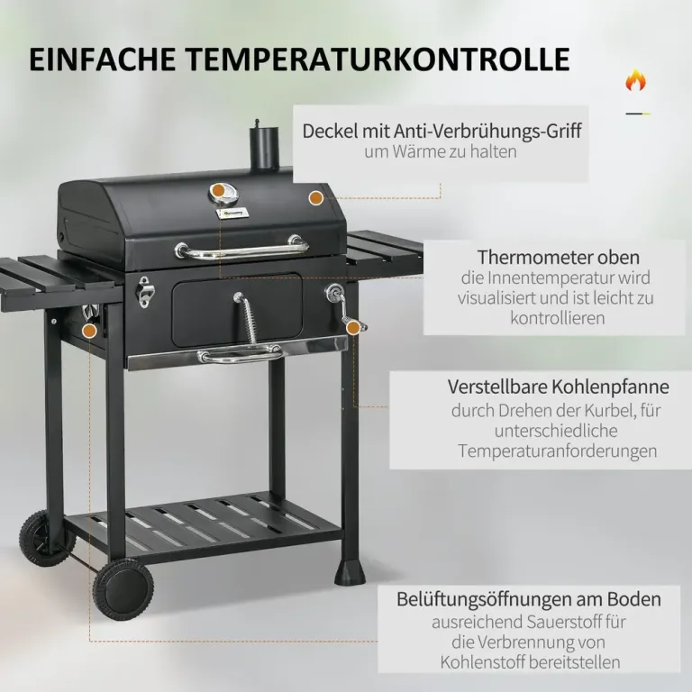 Kolgrill Campinggrill Svart av Rostfritt Stål Grillvagn