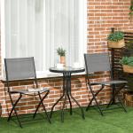 Bistroset i Metall 3 Delar, Kompakt Balkonggrupp med Bord och Två Stolar, Hopfällbar Utemöbel, Grå