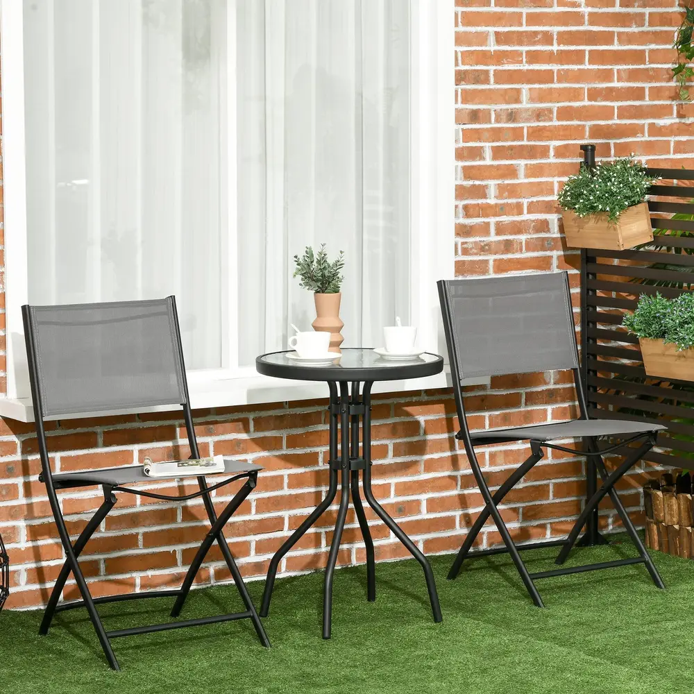 Bistroset i Metall 3 Delar Kompakt Balkonggrupp med Bord