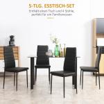 Matbord Köksbord Svart av Härdat Glas och Stål för Matsal och Kök 5-Delat Set med 4 Stolar Modernt Design