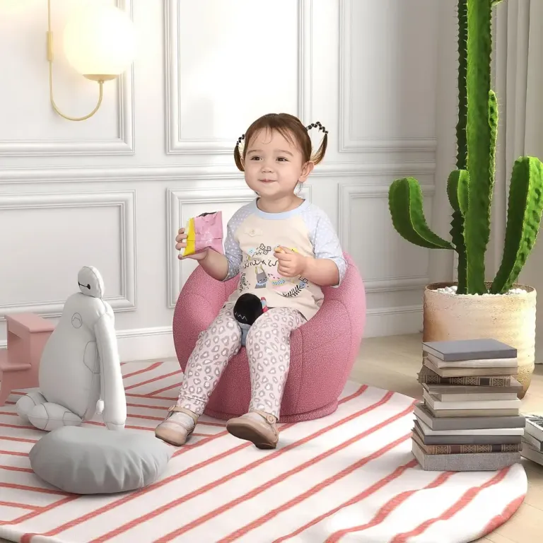 Barnfåtölj i Mjuk Teddyfleece, Rosa Barnstol