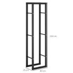 Vedställ i Metall, 40 x 25 x 150 cm, Staplingshjälp med Stålram, upp till 100 kg, Vedskydd för Utomhusbruk, Svart