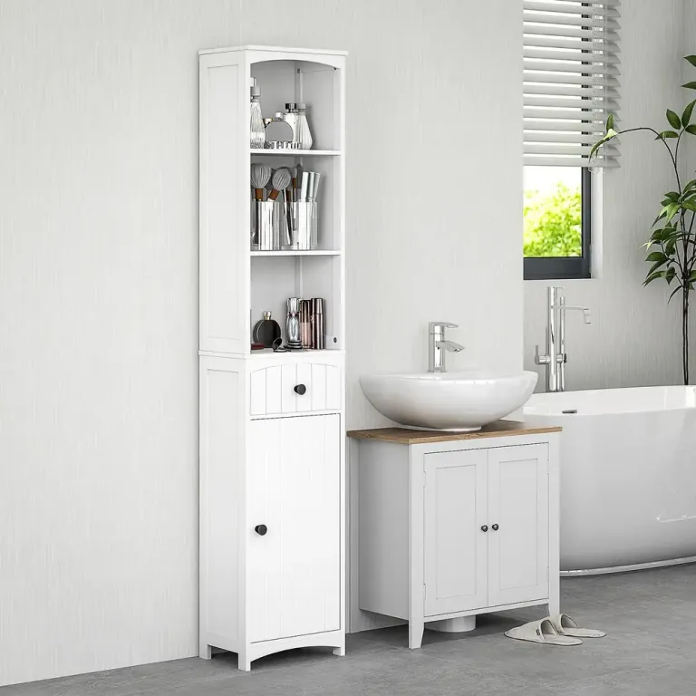 Badrumsskåp Högskåp 3 Hyllor Vit 34 x 24 x 170,5 cm
