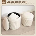 Förvaringspall 2-pack Rund Gräddvit Sammet för Vardagsrum Sittpuff med Lock och Förvaring Elegant Fotpall med Gulddetalj 36x36x41,5 cm