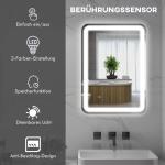 Kleankin Badrumsspegel LED Spegel Silver av Glas för Badrum med 3 Ljusfärger och Touchknapp Anti-Dim 50 x 70 cm