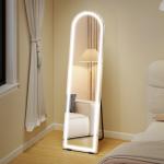 Helkroppsspegel LED Vit Glas för Sovrum Bågformad Golvspegel med Dimbar Belysning och 3 Färger 150x40 cm