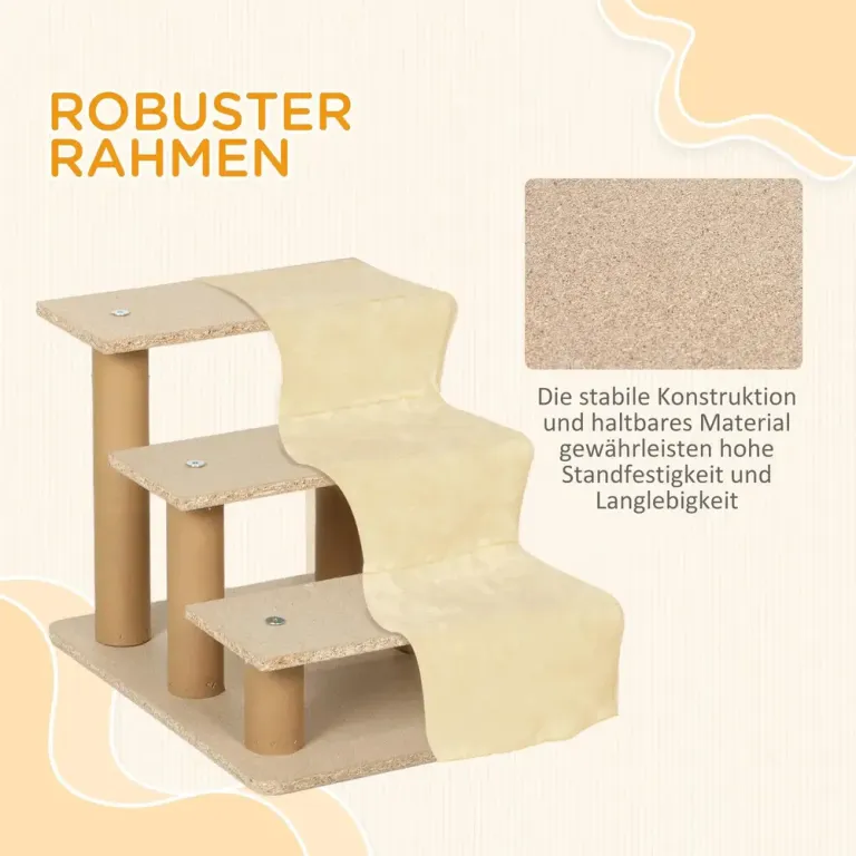 Hopfällbar Djurtrappa 3 Steg, Beige