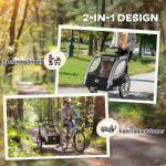 Barnvagn Cykelvagn 2-i-1 Hopfällbar Grå av Tyg och Metall för 2 Barn från 18 Månader Vagn med Bromsar 26,4 kg