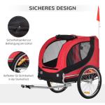 Hundsläp Cykelvagn Röd Svart Oxford Tyg för Hundar och Husdjur med Regnskydd 130 X 73 X 90 Cm
