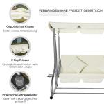 3-Sitsig Hammock med Soltak, Bekväm Trädgårdsgunga med Justerbar Vinkel, Väderbeständig Hängsoffa för Avkoppling, Beige, 200 x 120 x 164 cm