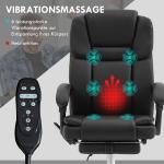 Kontorsstol med 6 Massagepunkter, Värmefunktion och Fotstöd, Justerbar, Konstläder, Svart