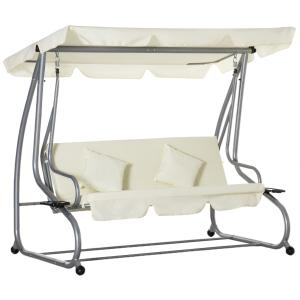 3-Sitsig Hammock med Soltak, Bekväm Trädgårdsgunga med Justerbar Vinkel, Väderbeständig Hängsoffa för Avkoppling, Beige, 200 x 120 x 164 cm