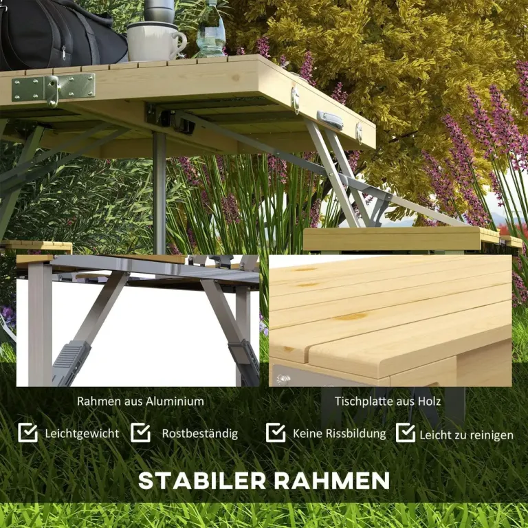Hopfällbart Picknickbord i Gran med 4 Sittplatser, Natur