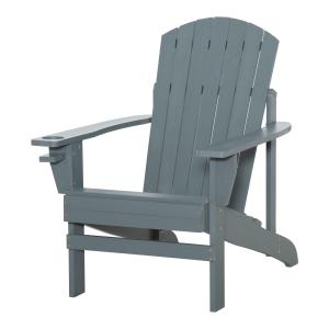 Adirondackstol med Mugghållare, Bekväm Trädgårdsstol i Massivt Trä, Klassisk Design för Uteplatsen, Mörkgrå, 97 x 72,5 x 93 cm
