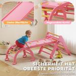 Klätterställning Inomhus Rosa Trä för Barnrum 7 i 1 Leksak med Klätterbåge och Rutschkana Hopfällbar Aktivitetsleksak för Motorik och Balans Lek