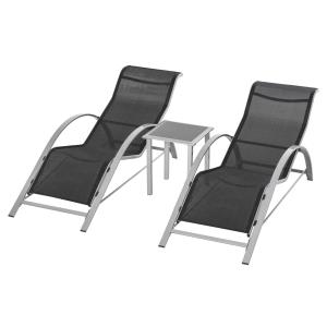 Trädgårdsgrupp i Metallnät 3 Delar, Modern Sittgrupp med Två Fåtöljer och Bord, Väderbeständig Design för Balkong, Svart