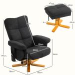 Massagestol med Liggfunktion, Fotpall och 145° Lutning, Polyester, Svart, 80 x 86 x 99 cm