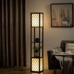 Golvlampa med Hylla, Praktisk Golvlampa med Dubbla Ljuskällor, Smart Belysning för Vardagsrum, Natur/Vit, 40 W