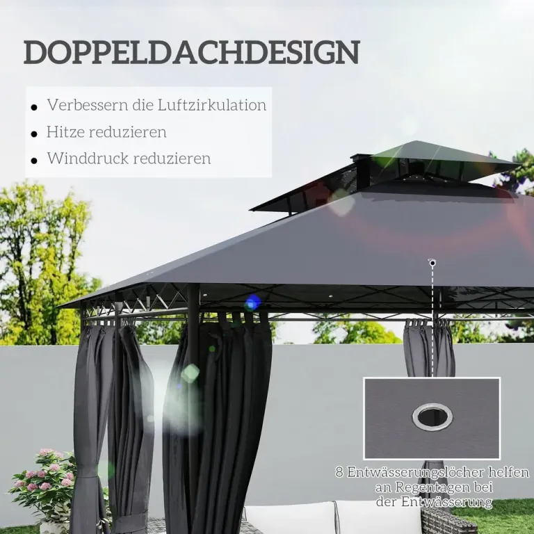 Lusthus Trädgårdspaviljong med Dubbeltak Mörkgrå 4 x 3 m