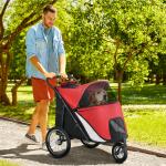 Hundvagn Dog Buggy, Hopfällbar med Liggdyna och Stålram, Röd/Svart
