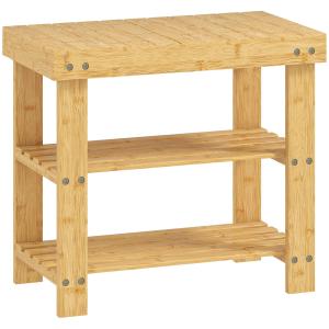 Skobänk i Bambu med 2 Hyllplan och Sittyta för Hall och Entré Hållbar och Stabil Natur Bambu 50 x 28 x 45 cm