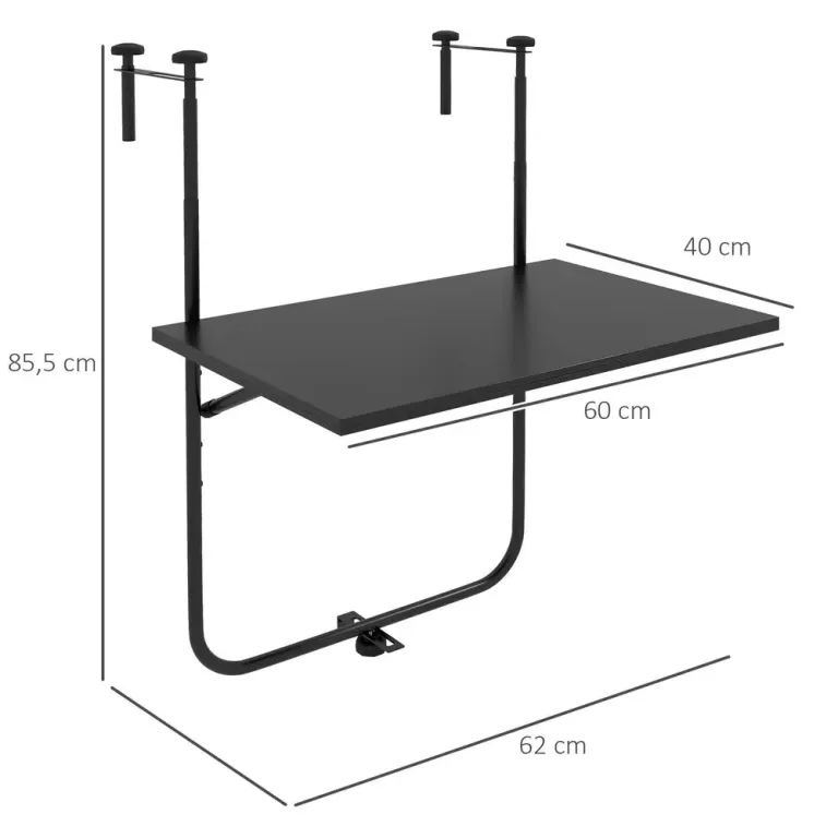 Balkongbord Hängbord Svart av Metall Fällbart 62 x 60 cm