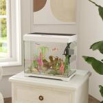Akvarium Fisktank med Filtersystem Vit av Glas för Tropiska Fiskar Kompakt Akvarium med LED Belysning 17 L