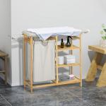 Tvättkorg med Inbyggd Strykbräda och Tvättsäck på 57 L för Badrum Hållbar och Ergonomisk Natur Bambu 113 x 34 x 82 cm