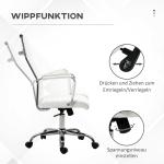 Ergonomisk Kontorsstol i Vitt Konstläder, Bekväm Skrivbordsstol med Gungfunktion, Stilren Design för Moderna Kontor, Vit, 54 x 62 x 104-114 cm, 120 kg