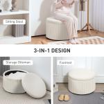 Pall Fotpall med Förvaringsutrymme Beige av Manchesterlook för Vardagsrum och Sovrum Rund Pall med Lock 60 x 60 x 41 cm