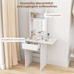 Kompakt Sminkbord med Spegel, LED-belysning, Hopfällbar Bordsskiva och Lådor i MDF, Vit