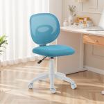 Kontorsstol Barn Blå Tyg och Plast för Barnrum och Läxläsning Ergonomisk Skrivbordsstol med C formad Ryggstöd och Hjul Bekväm Sits