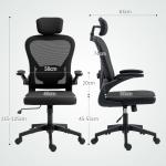 Ergonomisk Kontorsstol med Fällbara Armstöd och Justerbart Svankstöd, Svart