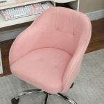 Ergonomisk Hemkontorsstol med Gungfunktion i Teddy Velvet Look, Rosa, 56x61x86 cm