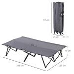 Campingsäng Tältsäng Hopfällbar Säng för 2 Personer Grå av Oxford Tyg och Stål för Camping Gästsäng med Väska 193 x 125 x 40 cm