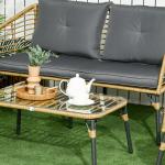 Loungegrupp i Konstrotting 4 Delar, Modern Utemöbel med Soffa och Fåtöljer, Inkluderar Dynor i Boho-Stil, Sand/Mörkgrå