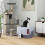Katttoalett Kattsandlåda Lila av Plast för Små Katter Stängt Hus med Sil och Skopa