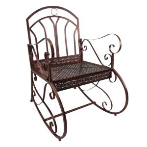 Vintage Gungstol Metall för Utomhusbruk Hög Rygg och Bred Sits Dekorativa Detaljer Antik Brons Röd 61 X 79 X 90 Cm 150 Kg