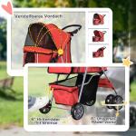 Hundvagn Buggy Röd Polyester och Metall för Hundar och Katter Stroller Jogger Trailer Lätt och Hopfällbar