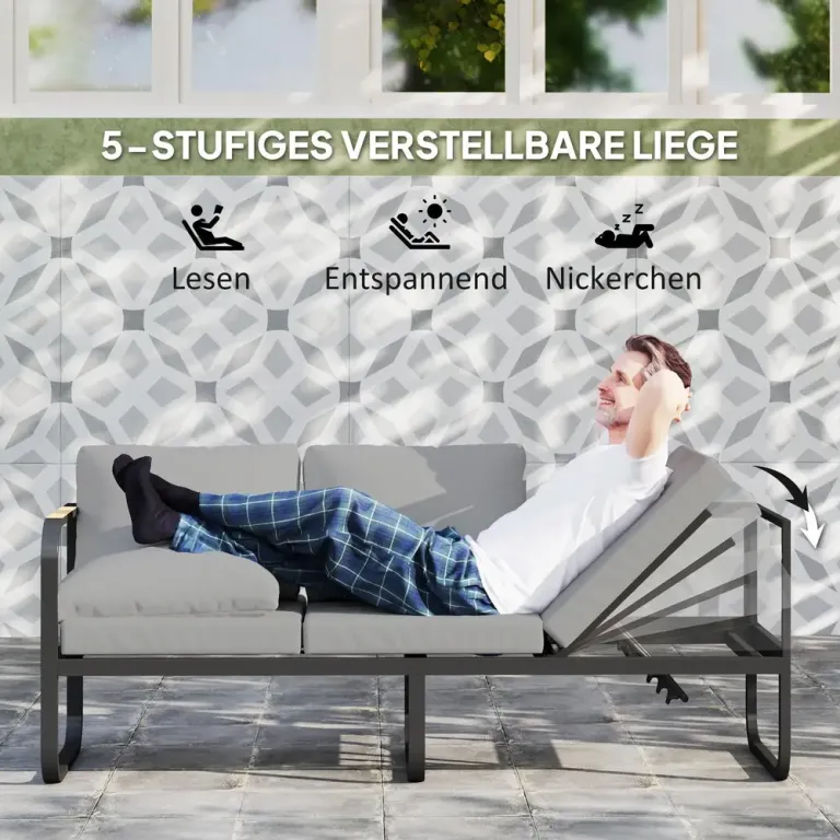 Trädgårdsmöbler Soffgrupp L-Form Grå av Metall Lounge 5