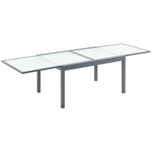 Utdragbart Trädgårdsbord i Aluminium, Matbord med Härdad Glasskiva, Modern Design för Uteplatsen, Grå/Vit, 160-210 cm