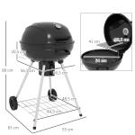 Vattenkokargrill med Ø54 cm Grillgaller, Värmeställning, Förvaring, Askfack och Termometer, Svart, 55 x 65 x 89 cm