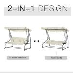 3-Sitsig Hammock med Soltak, Bekväm Trädgårdsgunga med Justerbar Vinkel, Väderbeständig Hängsoffa för Avkoppling, Beige, 200 x 120 x 164 cm