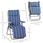 Hopfällbara Solstolar med Dynor 2-Pack, Bekväma Strandstolar med Justerbart Ryggstöd, Lättviktiga Utestolar för Camping, Blå, 60 x 75 x 65-102 cm