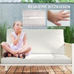 Trädgårdsmöbelset i Polyrattan Loungeset med 2-sits Soffa, Fåtölj och Glasbord för 4, Brun+Grå