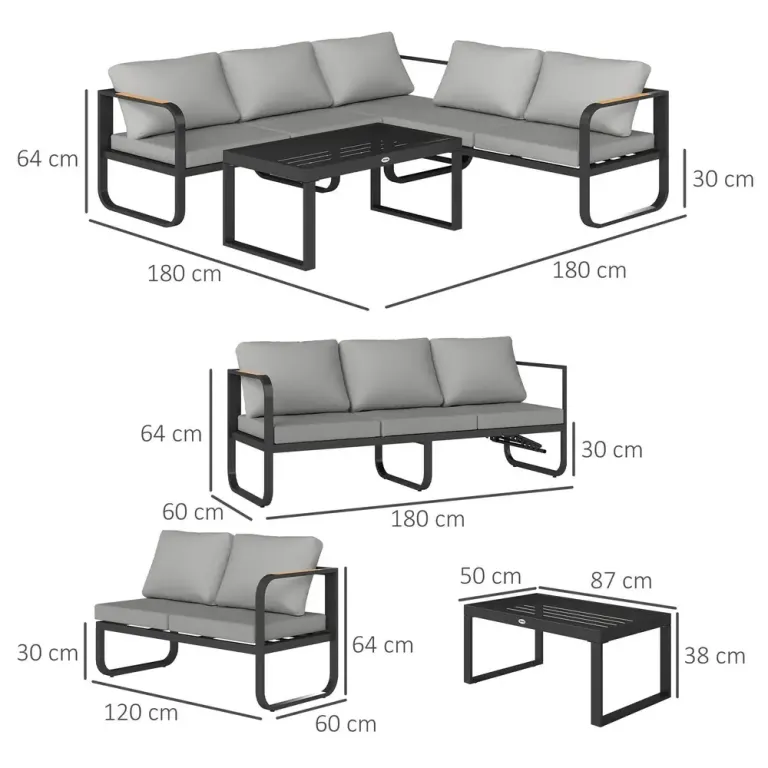 Trädgårdsmöbler Soffgrupp L-Form Grå av Metall Lounge 5