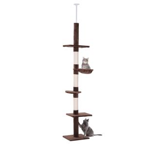 Högt Klösträd Golv-till-Tak, Justerbar Klösmöbel med Sisalpelare, Aktivitetscenter för Katter med Hyllor, Brun, 40 x 34 x 230-260 cm