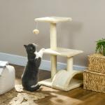 Kattträd 72 cm med Plyschbollar, Sisalstolpar, Plattform och Skrapbräda, Krämvit