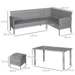 Trädgårdsmöbelset Rotting med Fotpall Metall Väderbeständig för Terrassen Grå 134 X 60 X 75 Cm