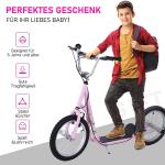 Sparkcykel med Luftdäck 16 Tum, Justerbar Skoter för Barn med Handbroms, Bekväm Körning på Alla Underlag, Rosa, 5 år+